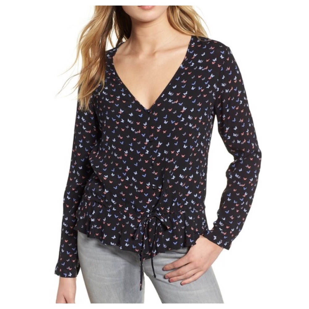 Madewell Beaux Mariposa Ruffle Waist Blouse XS